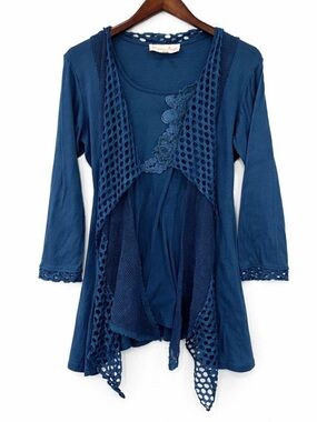 Ocean Blue Mermaid Fairy Lace Mesh Asymmetrical Tunic Top Pretty Angel
